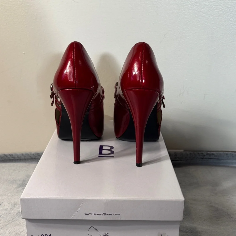 Bakers “Kristine” Red Patent Leather Peep Toe Stiletto Heels - Size 7